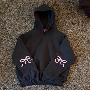 Edikted Dark Gray Hoodie with Pink Bow Accents